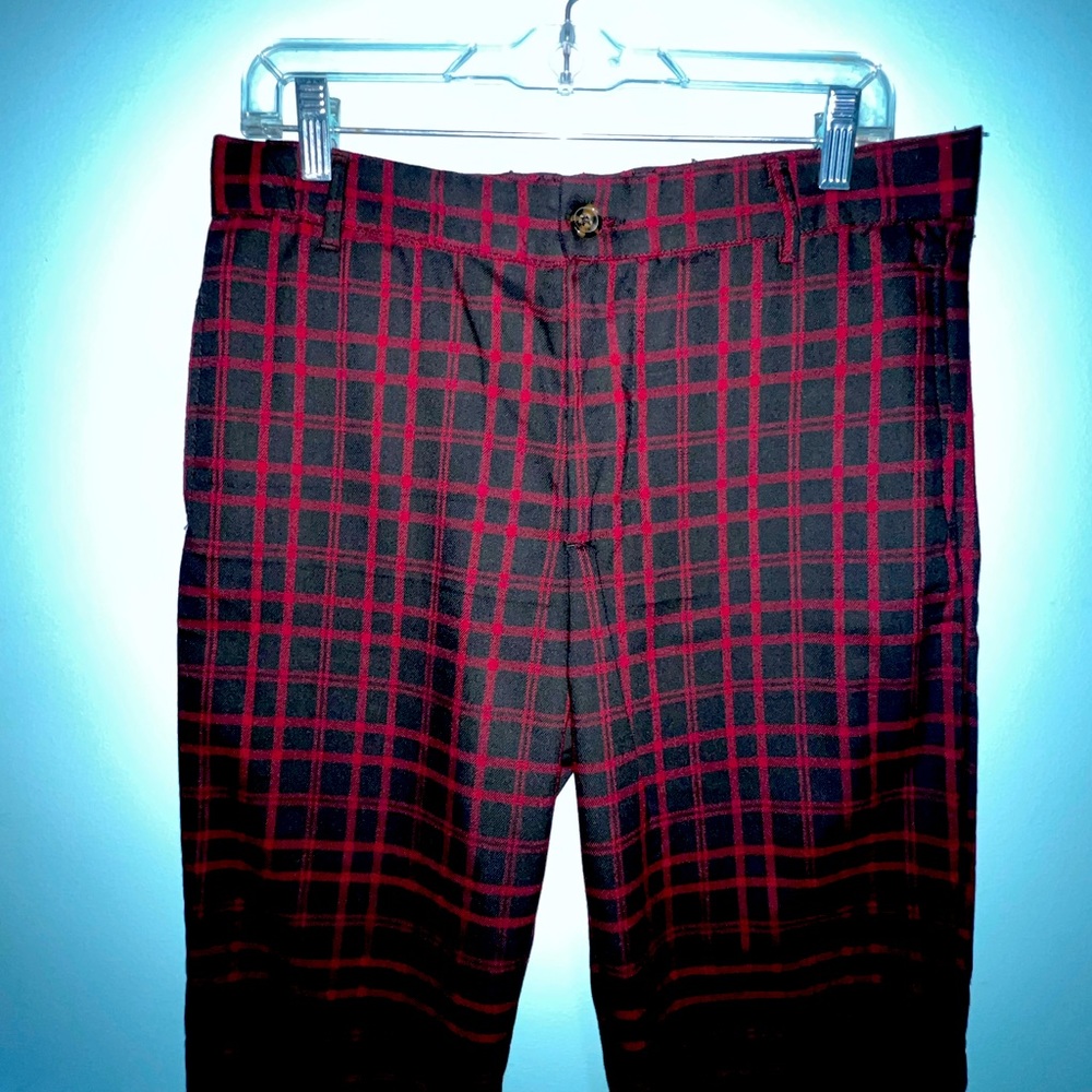 Red and Black plaid dress pants punk look